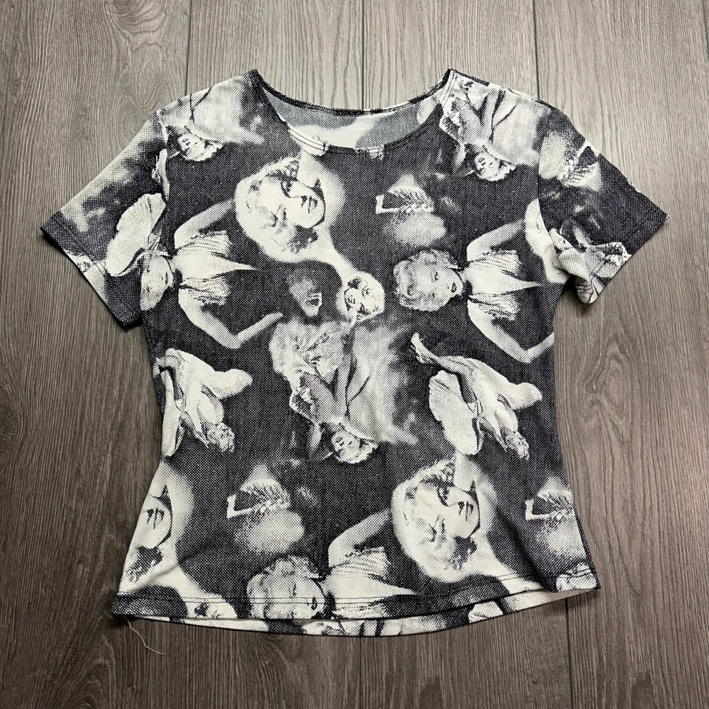 Marilyn Monroe Mesh Tee Small Y2K Black White Halftone Print Cop Copine Vibe